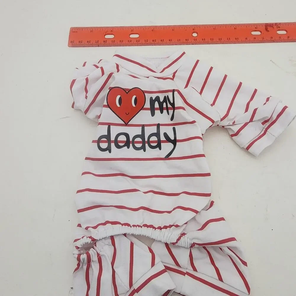 Dog Pajamas Size XS I love my daddy white with red stripes